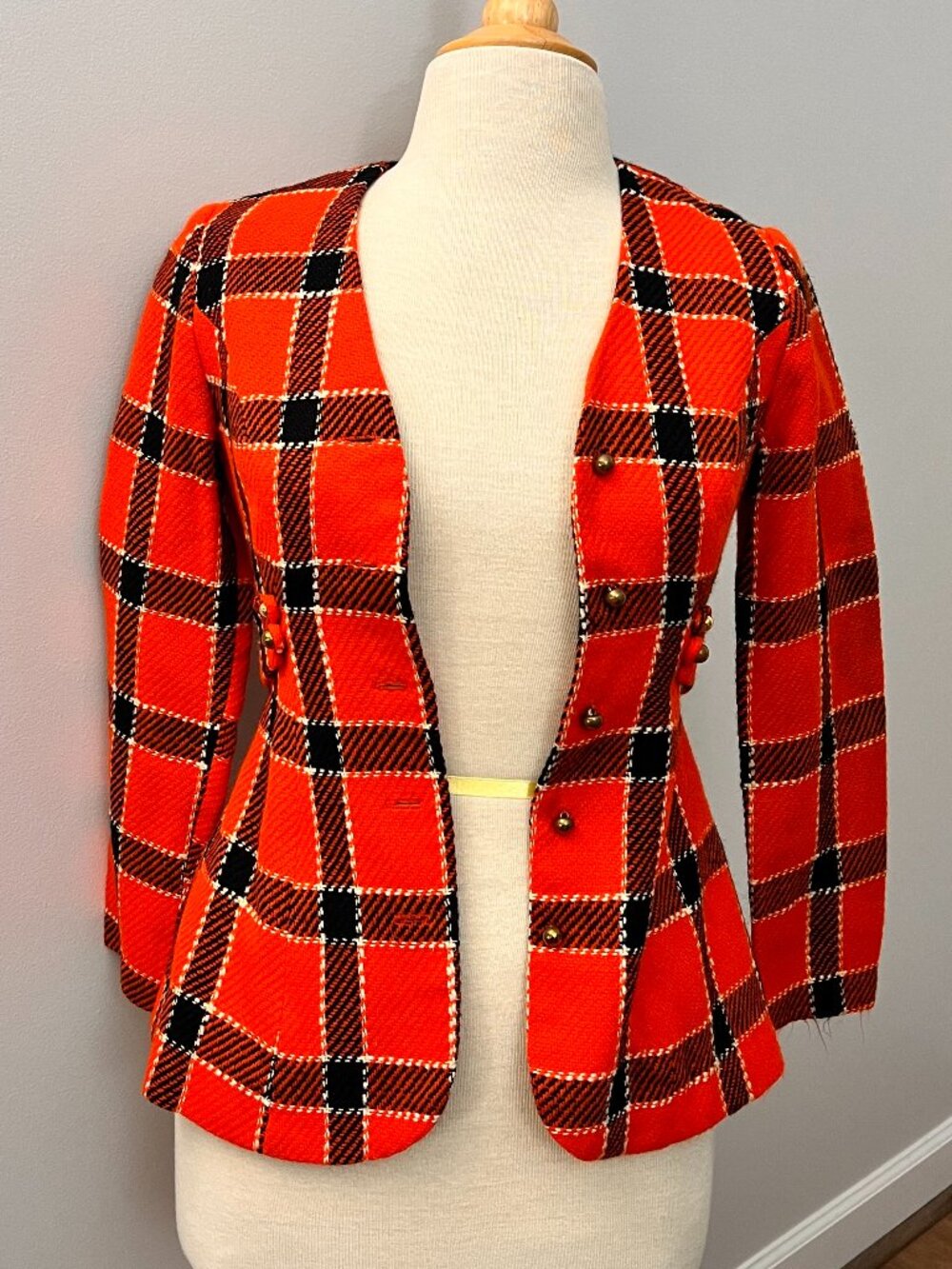 Jerell of Texas Vintage 60s 70s Orange Plaid Button Jacket Sz XS